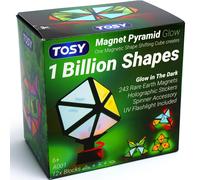 TOSY Magnet Pyramid Glow - 1 Cube Transforms into 1 Billion Shapes, 12 pieces, 243 Magnets, Glowing, Holographic Design Magnet Tiles Creative Puzzle