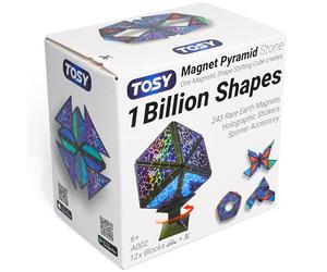TOSY Magnet Pyramid Stone - 1 Cube Transforms into 1 Billion Shapes (Bunny, Egg Basket, Flowers, Heart), Easter Birthday Gift, 12 pcs, 243 Magnets, Holographic Design, Puzzle/STEM Toy