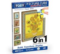TOSY Picture Cube Floral Masterpieces: 6-in-1 Magnetic Picture Puzzle, 80 Blocks, 480 Puzzle Faces, 0.6in, B043, Seamless UV Art, Display-Ready Frame, Collectible, STEM/STEAM Gift for Kids & Adults