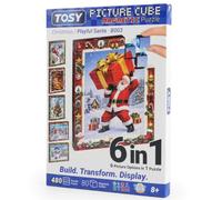 TOSY Picture Cube Playful Santa: 6-in-1 Magnetic Picture Puzzle, 80 Blocks, 480 Puzzle Faces, 0.6in, B003, Seamless UV Art, Display-Ready Frame, Collectible, STEM/STEAM Gift for Kids & Adults