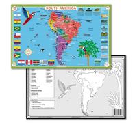 Tot Talk South America Educational Placemat for Kids - Made in USA - Double-Sided, Countries, Capitals, Country Flags, Waterways, Landmarks & Memory Quiz - Waterproof Wipeable, 17.5” x 11.5”