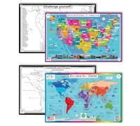 Tot Talk's World & USA Maps Educational Placemats - Learn Countries, Oceans & All 50 U.S. States & Capitals - Reversible for Practice - Made in USA - Durable, BPA-Free - 11.5” x 17.5”