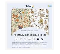 TotAha Premium Soft Bassinet Sheet for Boy Girl, Super Stretchy Jersey Knit Bassinet Fitted Sheet for Halo, Maxi COSI, Mika Micky, SNOO, and Other Bassinet, 2 Pack (Botanical Garden & Cute Bear)