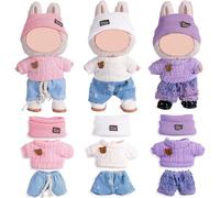 Total 3 Sets Doll Clothes Accessories for 17cm Dolls Include: 3 Hats, 3 Tops, 3 Pants- Soft & Stylish Costume Accessories (Doll Not Icluded)