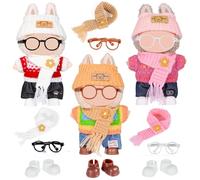 Total 3 Sets Knit Doll Clothes and Accessories Play Set for 17cm Dolls Include: 3 Hat, 3 Sweater, 3 Pants, 3 Scarf, 3 Glasses and 3 Shoes (Doll not Included)