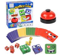 Total 81 Pcs, 1pc Ring The Bell And 64 Pcs Card, 16 Wooden Cube Puzzle, 3D Face-Changing Magic Cube Game, For Kids 3+