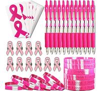 Total 82 Pcs Breast Cancer Awareness Accessories Pink Ribbon Stuff Support for Breast Cancer Survivors, Giveaways on Pink Theme Campaigns Sports Tournaments