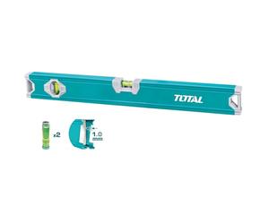 TOTAL - Aluminium Bubble Level | 100 cm with 2 Bubbles for Precise Horizontal & Vertical Alignment | Shock-Absorbing ABS Side for Construction & DIY | Blue, 1000 mm