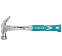 Total - Carpenter Hammer | 220 g Carbon Steel Head | Curved Shovel Nail Puller | Bi-Material Fibre Handle | Ideal for Woodworking & Joinery | Tool Belt Compatible | Pliers Accessory