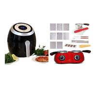 Total Chef Electric Air Fryer 3.6l Touchscreen Digital Air Fryers Adjustable Temperature and Timer Black + Dual Chocolate Fondue Set Chocolatier Electric Melting Pot for Candy Maker 500g Red