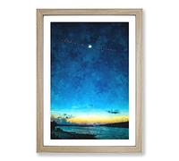 Total Eclipse Over The River Painting Framed Print | A2 Oak Framed Wall Art | Ready to Hang | Modern Landscape Picture | Living Room Bedroom Lounge Office