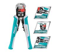 Total - Electrician Wire Stripper | 3-in-1 Multifunction: Strip, Short & Crimp Cables 0.2-6mm | Automatic & Durable Pliers | Ergonomic Handle | Ideal for Electrical & Network Use, Bimaterial Handle