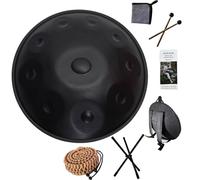 TOTAL EXPLORATION KIT: 9/10/12-Tone Steel Tongue Drum, D Minor 440Hz, 22-Inch with Soft Case - For Deeper Meditation and Sound Healing(Black,10 Notes)