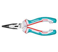 Total - Reinforced Flat Nose Pliers | Chrome Vanadium for Strength | Ideal for Mechanics, Carpentry | 3 Material Fibre Handle for Comfort | Fall Protection, Green, 160 mm, Plastic