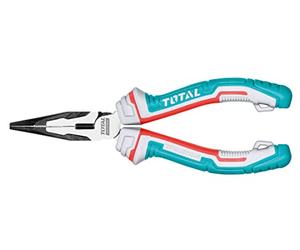 Total - Reinforced Flat Nose Pliers | Ideal for Holding, Bending & Cutting | Chrome Vanadium Steel | 3 Material Fibre Handle | Tool Belt Compatible | Fall Protection, Black, 180 mm