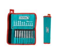 TOTAL - Set of 10 Drill Bits | SDS Plus Set with 8 Masonry Bits, 1 Chisel, and 1 Pointed Bit | for Concrete and Stone | Impact Resistant | Includes a Roll-up Fabric Bag