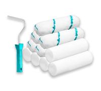 TOTAL - Set of 10 Rollers | Length 100 mm | 5 Acrylic Rollers | 5 Polyester Foam Rollers | Includes Roller Frame | Suitable for Interiors and Smooth Surfaces | Blue