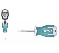 TOTAL - Short Flat Tip Screwdriver - Steel S2 - Round Shaft 6 mm Diameter - Size: 6.5 x 38 mm
