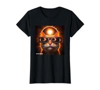 Total Solar Eclipse 2024 April 8 Cat America Totality Spring Value Graphic T-Shirt, Women, Black, XL
