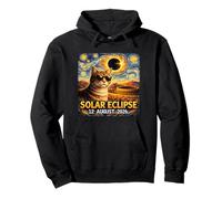 Total Solar Eclipse August 12, 2026 Funny Cat Starry Night Pullover Hoodie