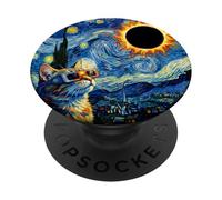 Total Solar Eclipse Cat 2026 August Van Gogh Starry Night PopSockets Adhesive PopGrip