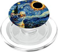Total Solar Eclipse Cat 2026 August Van Gogh Starry Night PopSockets PopGrip for MagSafe