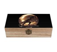 Total Solar Eclipse Decorative Wooden Storage Box with Hinged Lid And Front Clasp Keepsakes Chest