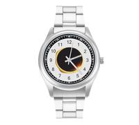 Total Solar Eclipse Fashion Quartz Wrist Watch Stainless Steel Wristwatches with Arabic Numerals for Men Women