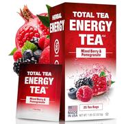 Total Tea Energy Tea Bags with Caffeine - 100% Natural Caffeine Tea Mixed Berry Flavored Green Tea with Antioxidant Rich Guayusa, Ginseng Root and Cinnamon Bark Promotes Focus, Concentration and Stamina (25 Tea Bags)
