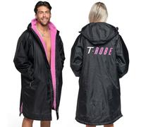Totalcool T-Robe Womens Quick Dry Robe Warm Sherpa Fleece Lined Swimming Poncho - Weatherproof Fleece Lined Hooded Sports Towel for Men - Black/Pink - Large