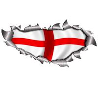 Totally Graphics St George's Cross England 2026 Flag Metal Effect Rip Torn Open Sticker, Small Single