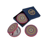Totally Turkish Metal Compact Mirror - Small Folding Round Mirror With Magnetic Close - 1x & 2x Magnification - For Handbags, Make-Up, Travel & Commutes - Bright & Funky Geometric Pattern (Red Velvet)