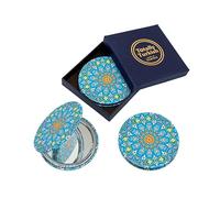 Totally Turkish Metal Compact Mirror - Small Folding Round Mirror With Magnetic Close - 1x & 2x Magnification - For Handbags, Make-Up, Travel & Commutes - Bright & Funky Geometric Pattern (Sky Blue)
