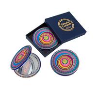 Totally Turkish Metal Compact Mirror - Small Folding Round Mirror With Magnetic Close - 1x & 2x Magnification - For Handbags, Make-Up, Travel & Commutes - Bright & Funky Geometric Pattern (Mambo)