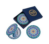 Totally Turkish Metal Compact Mirror - Small Folding Round Mirror With Magnetic Close - 1x & 2x Magnification - For Handbags, Make-Up, Travel & Commutes - Bright & Funky Geometric Pattern (Dantela)