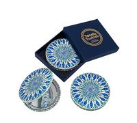 Totally Turkish Metal Compact Mirror - Small Folding Round Mirror With Magnetic Close - 1x & 2x Magnification - For Handbags, Make-Up, Travel & Commutes - Bright & Funky Geometric Pattern (Amphora)