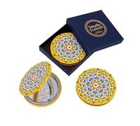 Totally Turkish Metal Compact Mirror - Small Folding Round Mirror With Magnetic Close - 1x & 2x Magnification - For Handbags, Make-Up, Travel & Commutes - Bright & Funky Geometric Pattern (Venus)