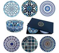 Totally Turkish - Patterned Drink Coasters Set of 6 - Giftable Design Drinks Mat Set - Non-Scratch Top & Non-Slip Cork Base (Epheseus)