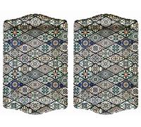 Totally Turkish Premium Design Small Serving Tray - Twin Pack of Trays with Gift Box, Decorative Serving Plates for Cups, Drinks, Bowls. 25 x 16 cm. Surface tidier for Household Items (Mediterranean)