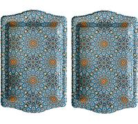 Totally Turkish Premium Design Small Serving Tray - Twin Pack of Trays with Gift Box, Decorative Serving Plates for Cups, Drinks, Bowls. 25 x 16 cm. Ideal Surface tidier for Household Items (Sky Blue)