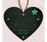 Totally Wicked Stepmother Heart Plaque | Fun Gift for Step Mum, Bonus Mum, Like a Mum | MDF Wooden Humorous Hanging Sign for Birthday, Mother’s Day Keepsake Gifts