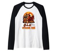 Totally Witching Ride Cute Witch Riding Scooter Halloween Raglan Baseball Tee