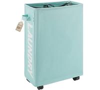 TOTANKI 25" Rolling Slim Laundry Basket on Wheels, Foldable Laundry Hamper with Handle, Collapsible Laundry Sorter and Organizer, Tall Storage Basket Bin (Light Blue)