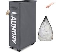 TOTANKI 29" Large Slim Rolling Laundry Basket on Wheels with Removable Bag, Foldable Laundry Hamper with Handle, Collapsible Laundry Sorter and Organizer, Tall Storage Basket Bin (Grey)