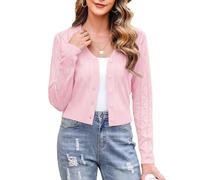 Totatuit Women's Cardigans Knit Long Sleeve V Neck Button Down Lightweight Ladies Shrugs Jumper Cardigan for Dress Summer Evening Wedding Pink L