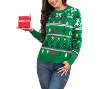 Totatuit Womens Christmas Jumper Reindeer & Snowflake Festive Long Sleeve Crew Neck Xmas Pullover Jumpers Party Green XL