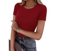 Totatuit Womens Short Sleeve Top Round Neck Basic Stretch Fitted Casual