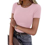 Totatuit Womens Short Sleeve Tops Summer Crew Neck T Shirts UK Basic Tee | Ladies Shirt Stretch Fitted Base Layers Casual Tunic Top Clothes 2026 Soft Round Neck Slim Fit Basic For Jeans Skirts