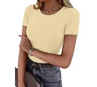 Totatuit Womens Short Sleeve Tops Summer Crew Neck T Shirts UK Basic Tee | Ladies Shirt Stretch Fitted Base Layers Casual Tunic Top Clothes 2026 Soft Round Neck Slim Fit Basic For Jeans Skirts