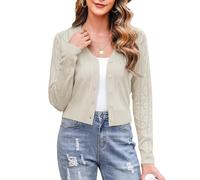 Totatuit Women's Shrugs Lightweight Classic Knit UK Ladies Long Sleeve Cardigan Sweater Cropped Open Front Knitted Solid Color Sweater Apricot XL